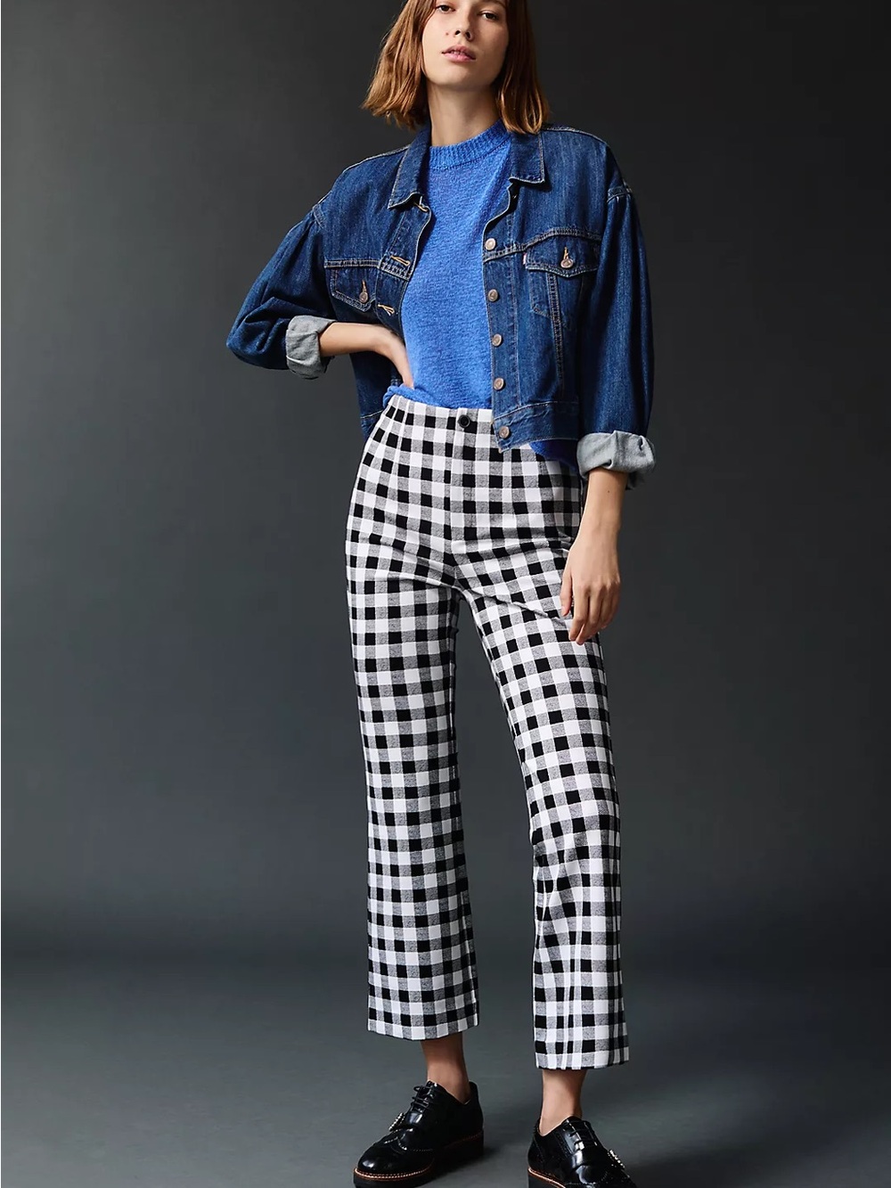 Maeve Susanna Flare Pants Kids Size M Black White Gingham Stretch